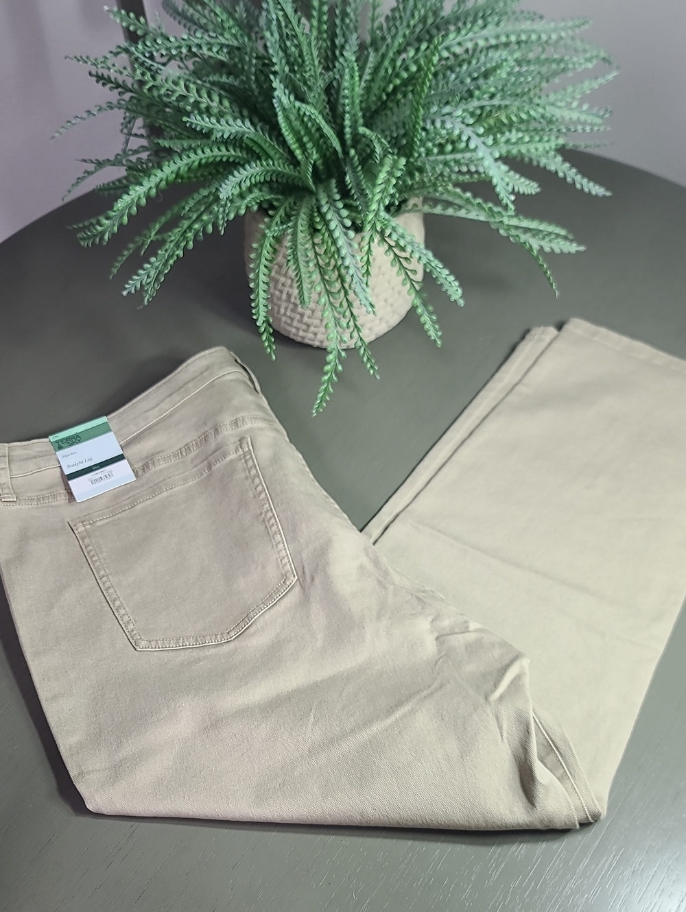 Terra & Sky High Rise Straight-Leg Jeans in Light Khaki